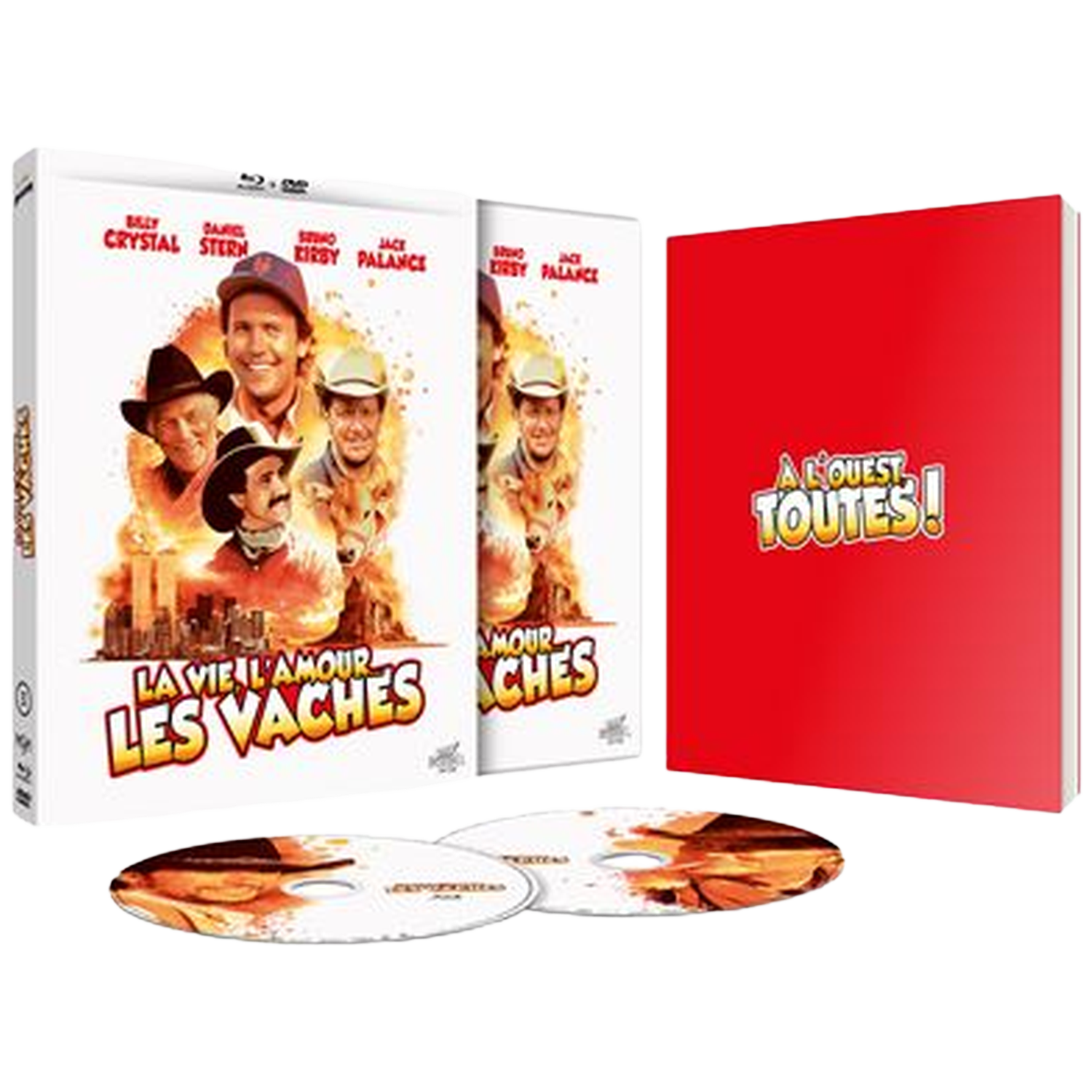 Boîtier DVD avec affiche du film "La Vache !", deux DVD et un fourreau rouge.