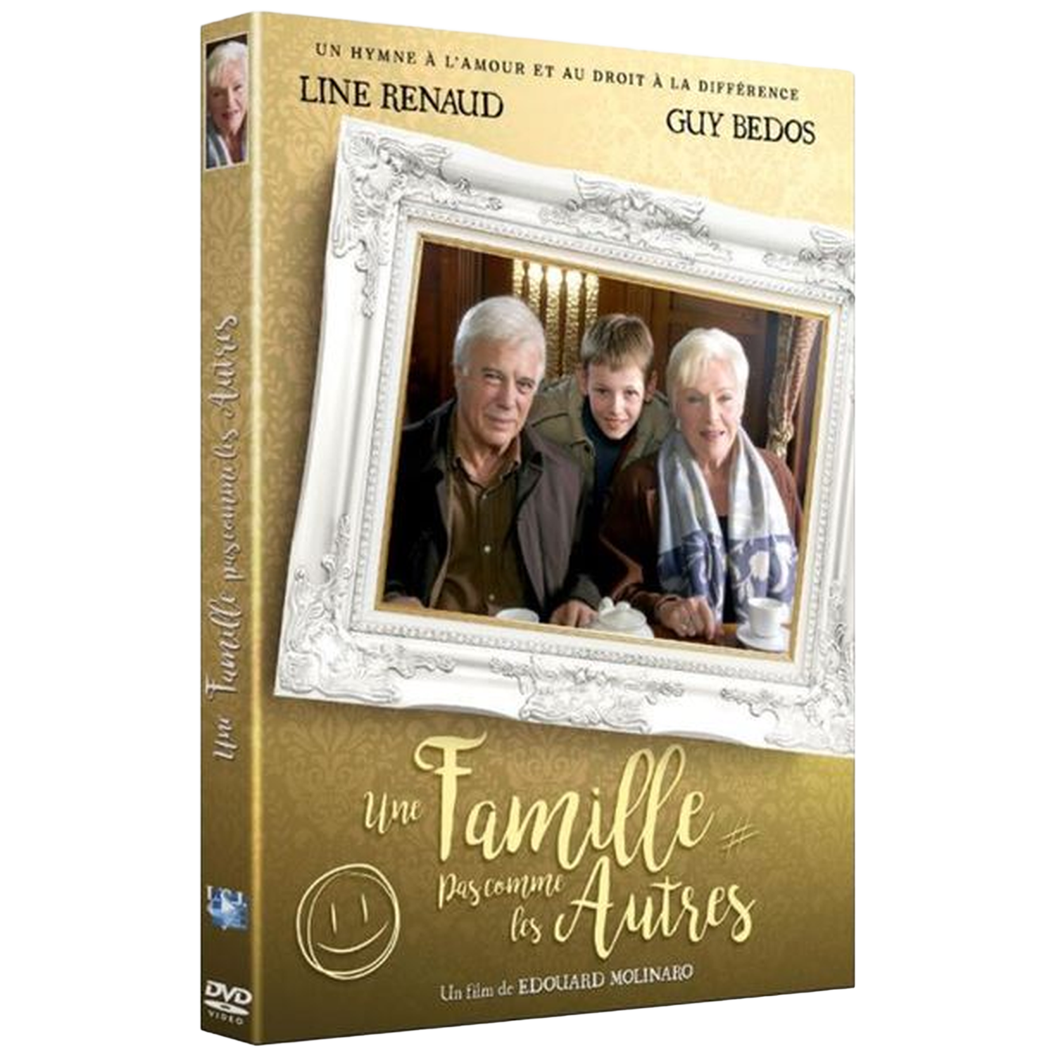 Couverture DVD avec famille dans un cadre. Line Renaud et Guy Bedos.