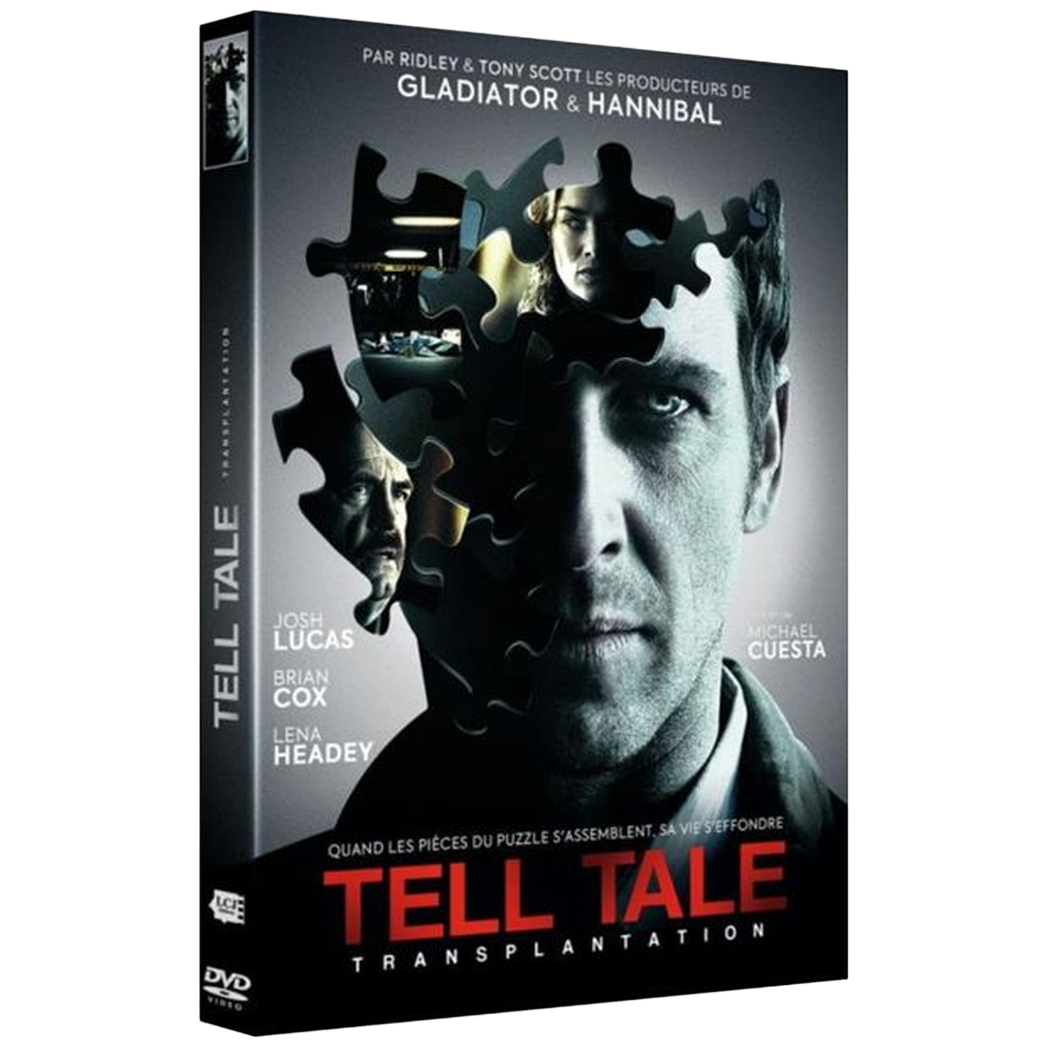 Jaquette DVD avec pièces de puzzle et visages. Titre : Tell Tale.