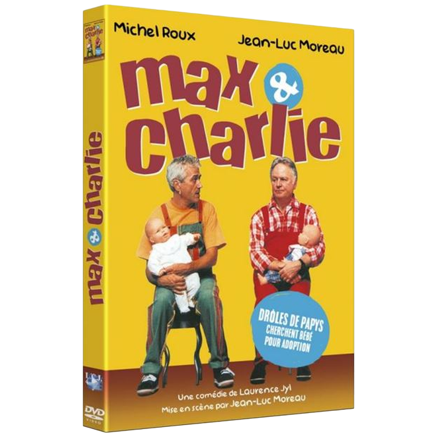 Deux hommes tiennent des bébés sur fond jaune avec le titre du film.