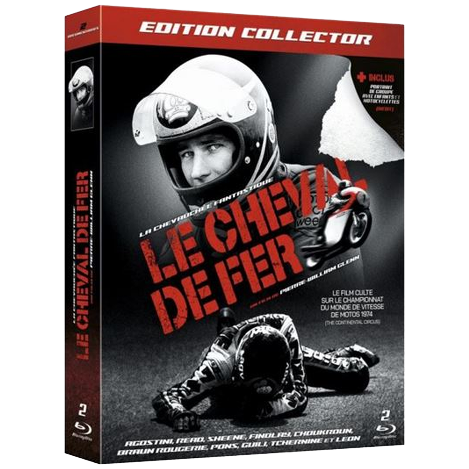 Couverture DVD Le Cheval de Fer, avec un coureur et une moto au premier plan.