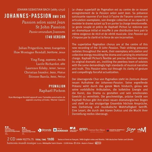 Cover: Bachs Johannespassion, Solisten, Chor Pygmalion, R. Pichon. 2 CDs.