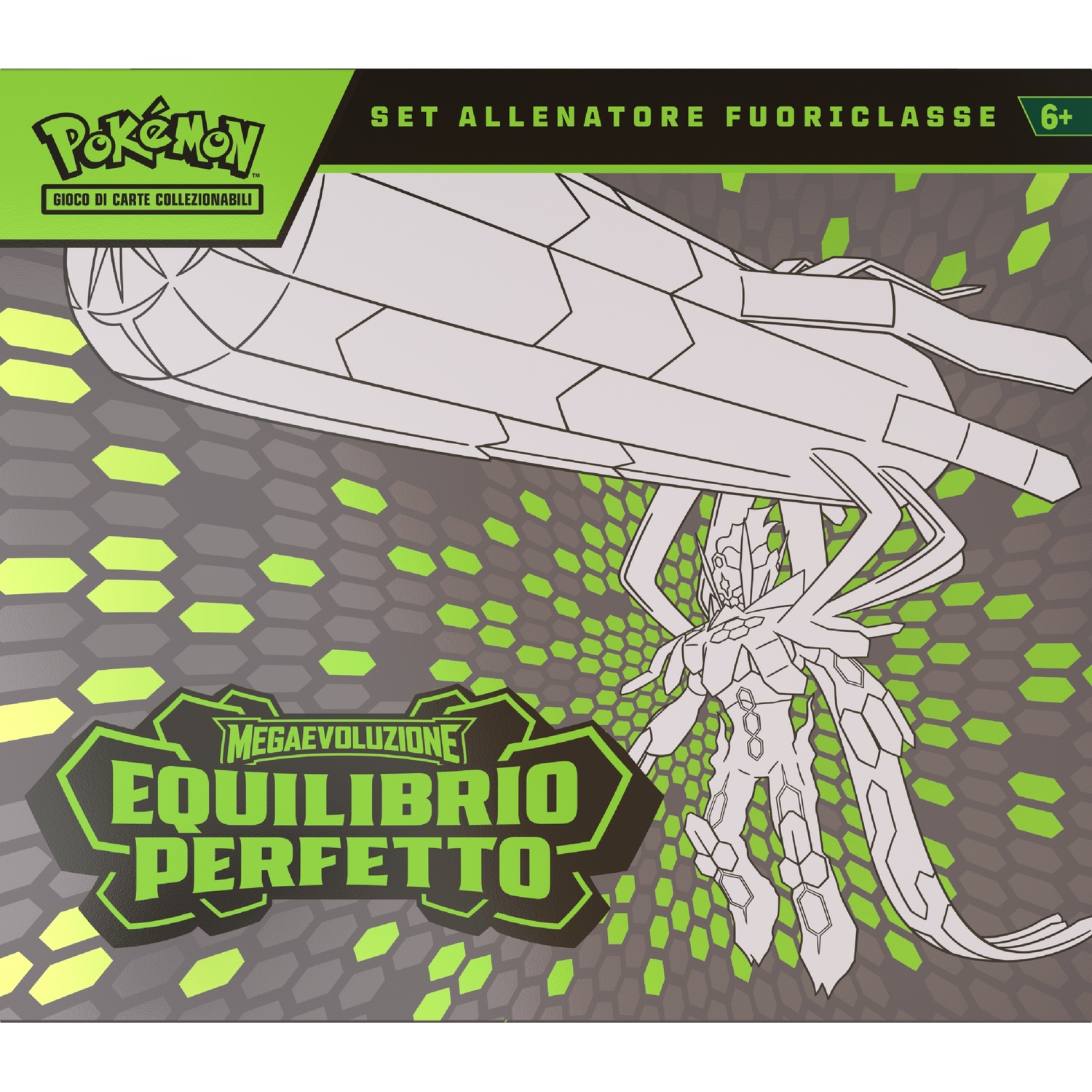 Scatola TCG Pokemon con contorno di creatura e testo.