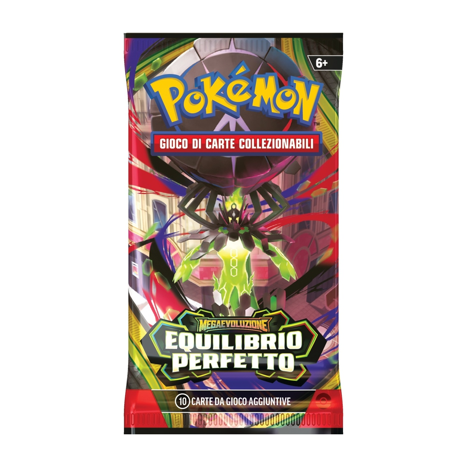 Confezione carte collezionabili Pokemon con mostro verde tipo ragno.