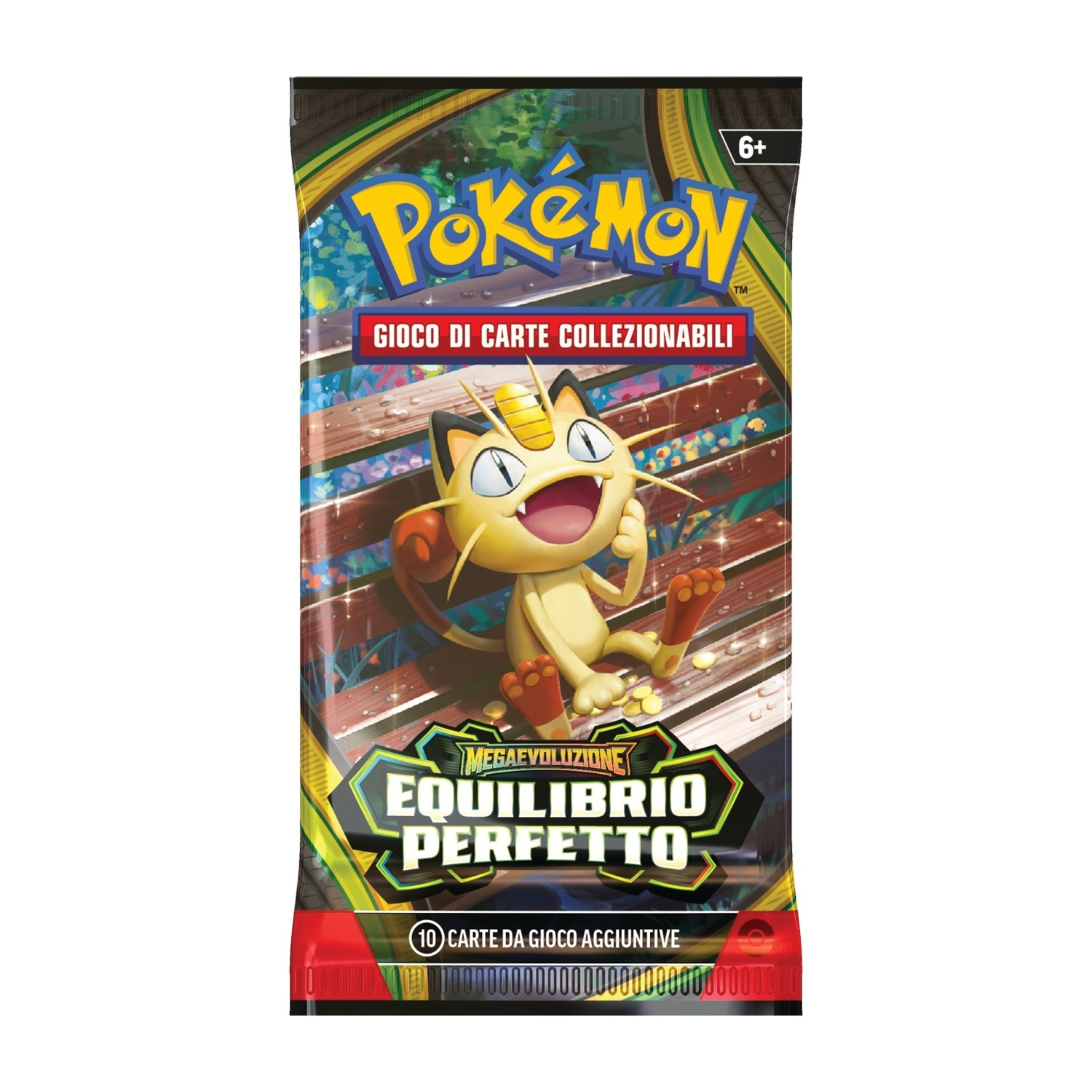 Confezione di carte Pokémon con Meowth e testo.