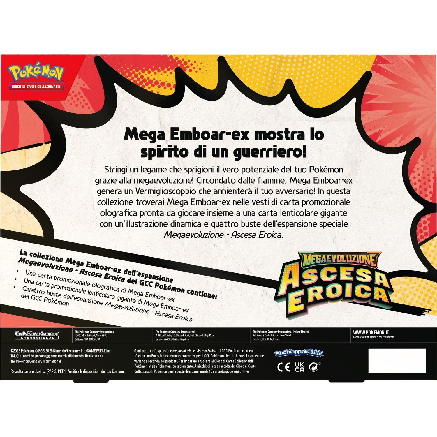 GCC Pokémon: Set Mega Emboar-ex con carta promo, carta lenticolare gigante e 4 buste.
