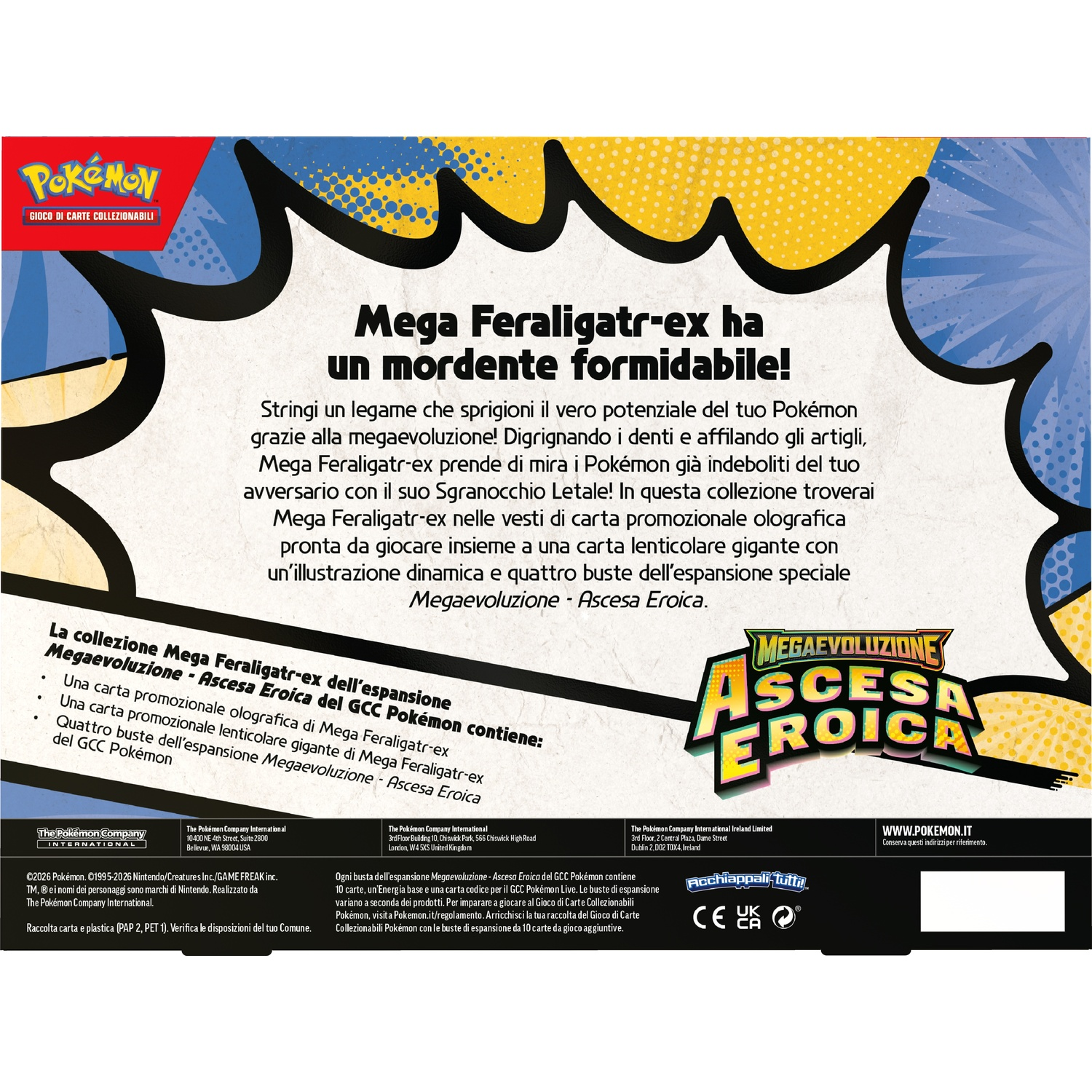 Confezione espansione "Mega Feraligatr-ex - Ascesa Eroica" del GCC Pokémon.