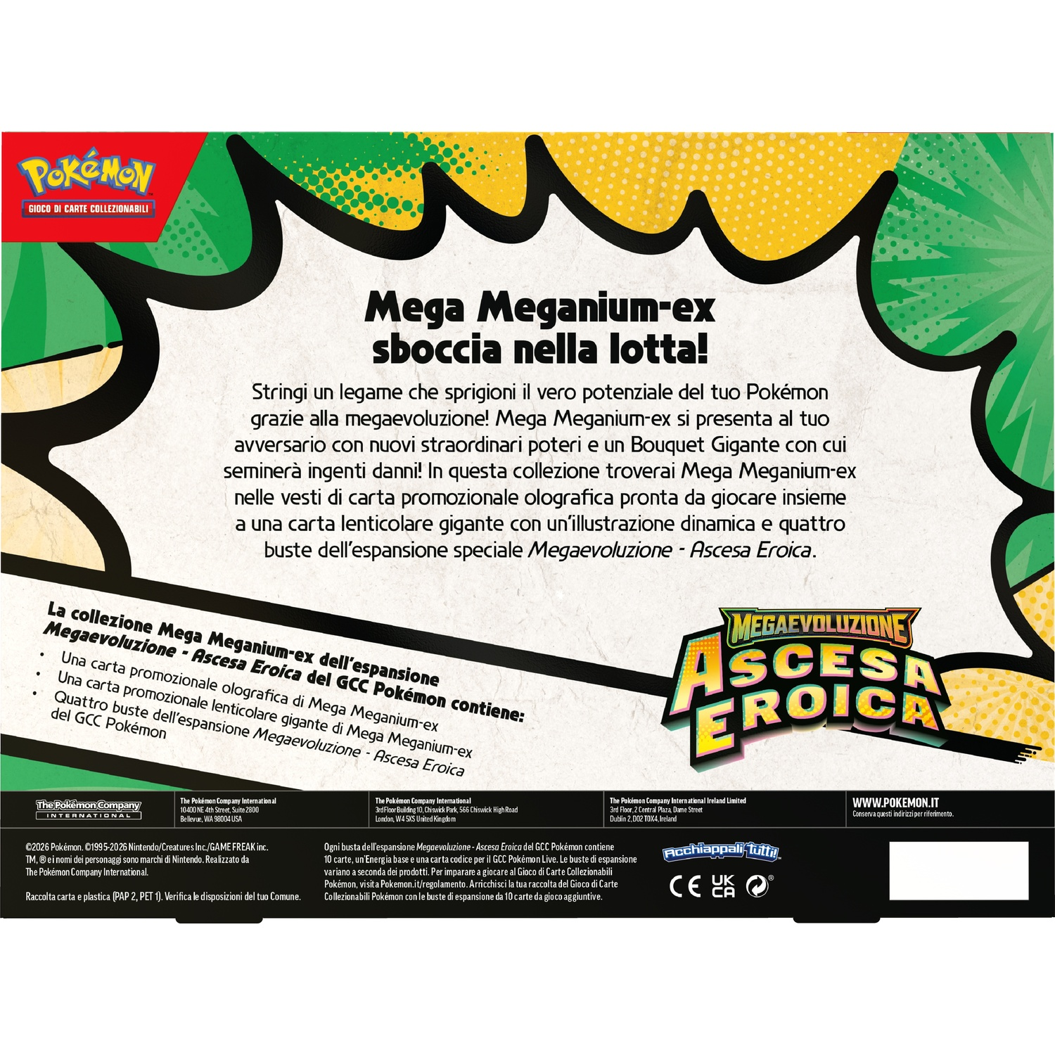 Espansione GCC Pokémon con Mega Meganium-ex e tema "Ascesa Eroica".