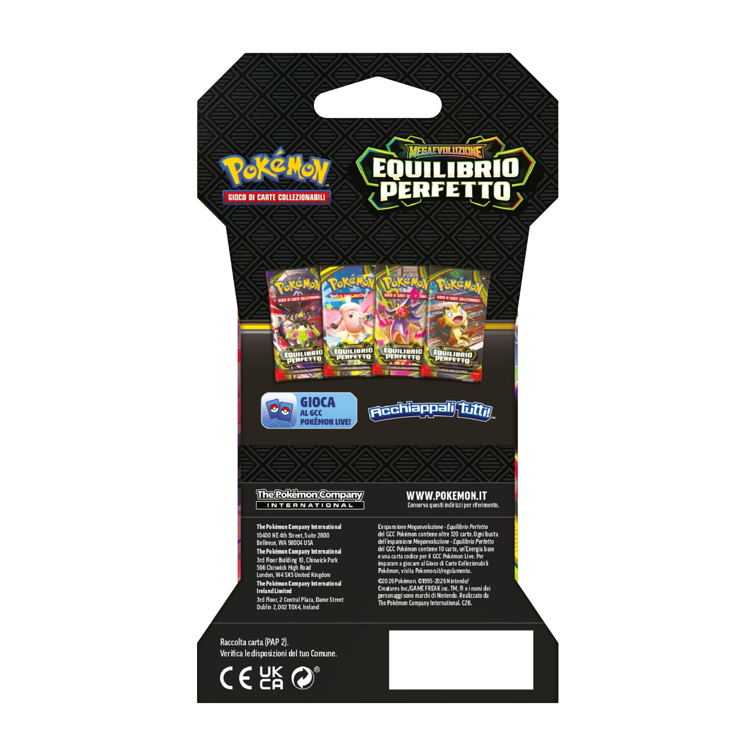 Retro di una confezione di espansione GCC Pokémon con testo e loghi.