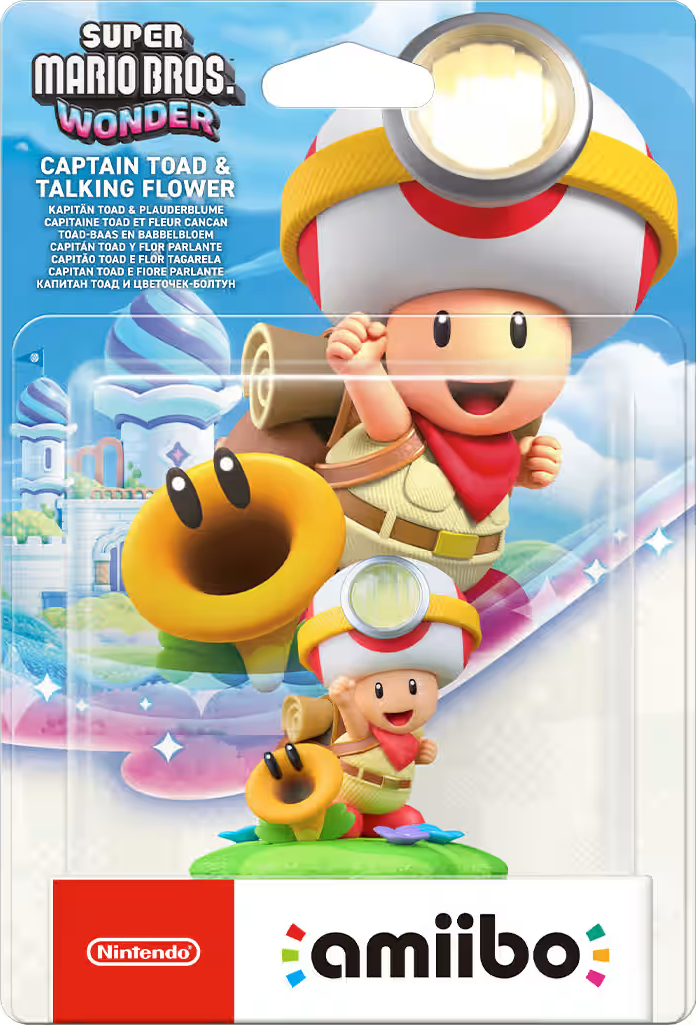 Amiibo Super Mario : Figurine Capitaine Toad & Fleur Cancan.