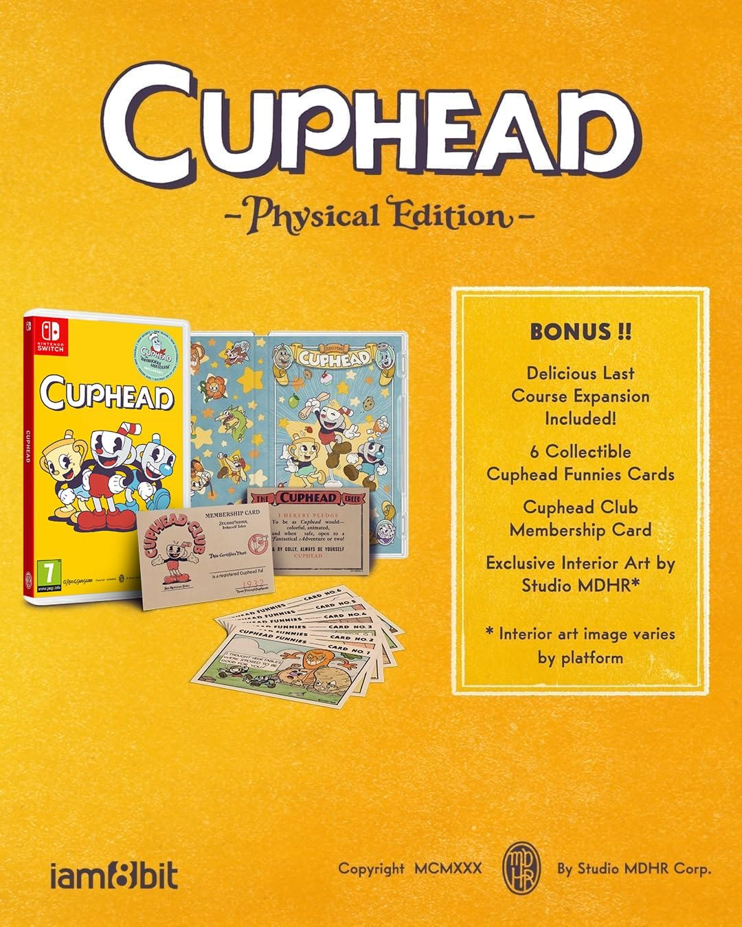 Edizione fisica di Cuphead per Nintendo Switch con contenuti bonus.