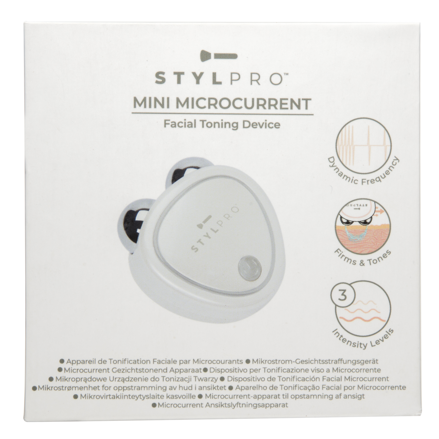 Caja blanca con dispositivo facial STYLPRO Mini Microcurrent.