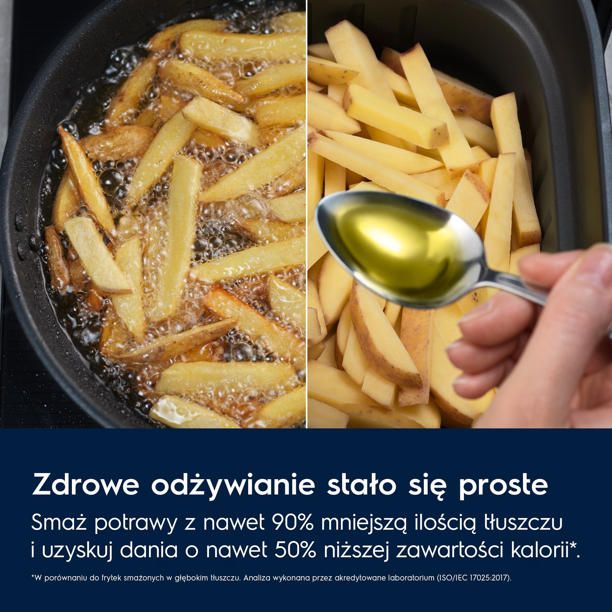 Frytki smażone w oleju i surowe w koszyku.