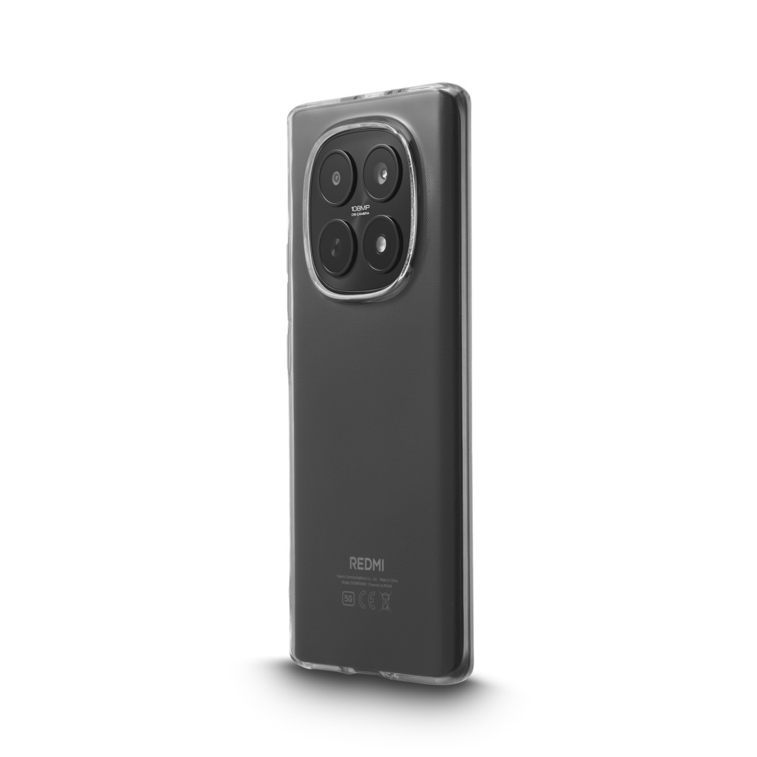 Rückseite eines transparenten Smartphone-Schutzhülle mit vier Kameras.