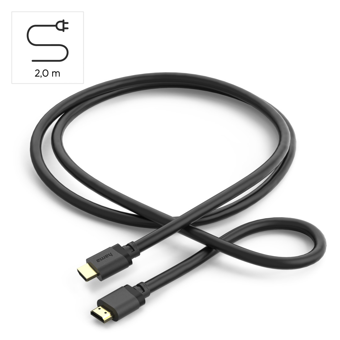 Schwarzes 2m USB-C zu HDMI Kabel mit Hama Logo.