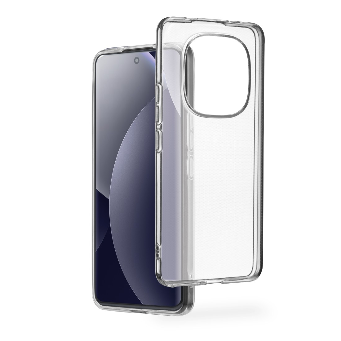 Ein durchsichtiger Handykoffer liegt neben einem Smartphone.