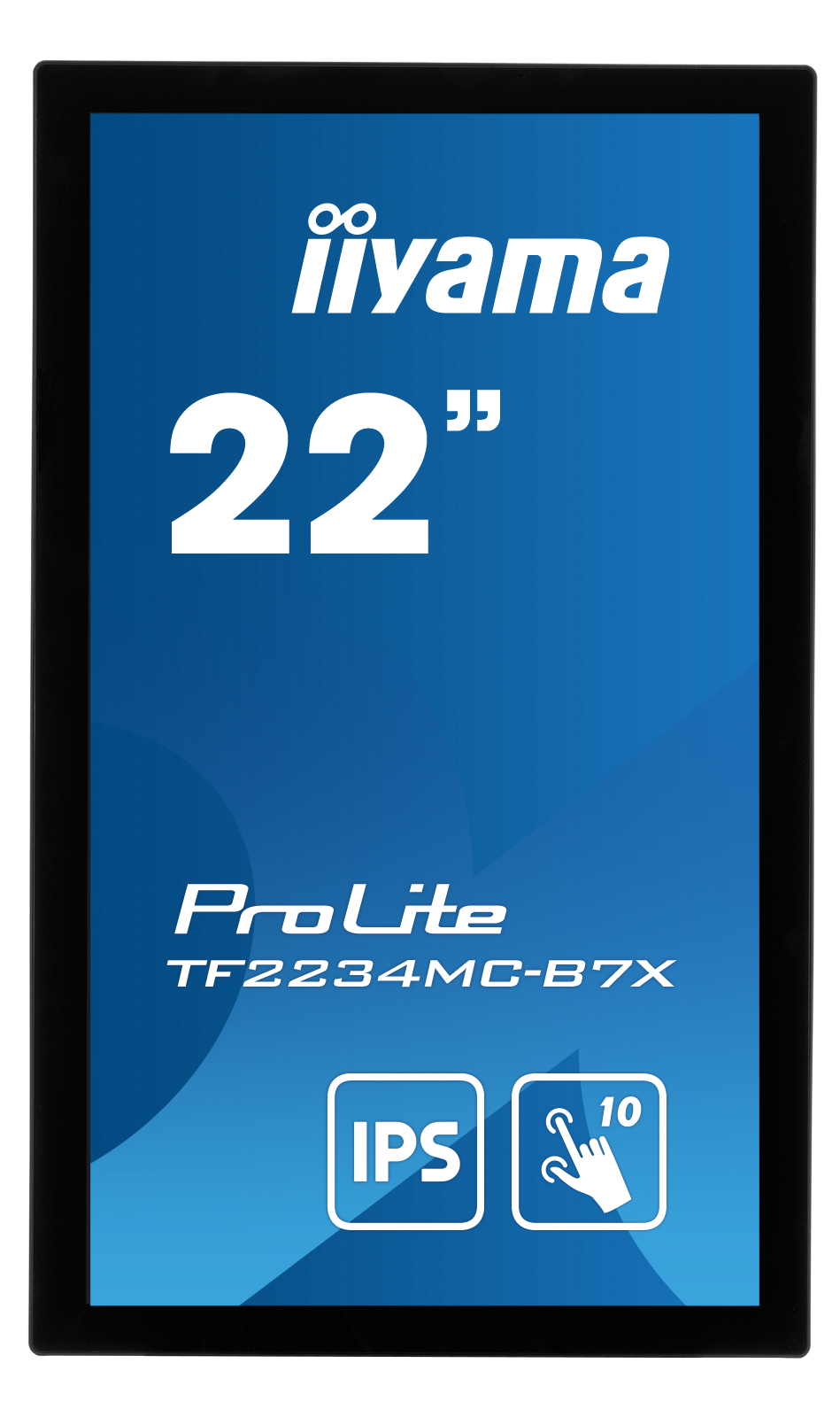 Ein 22-Zoll-Iiyama-Monitor mit ProLite-Aufschrift und IPS-Touchscreen-Symbol.