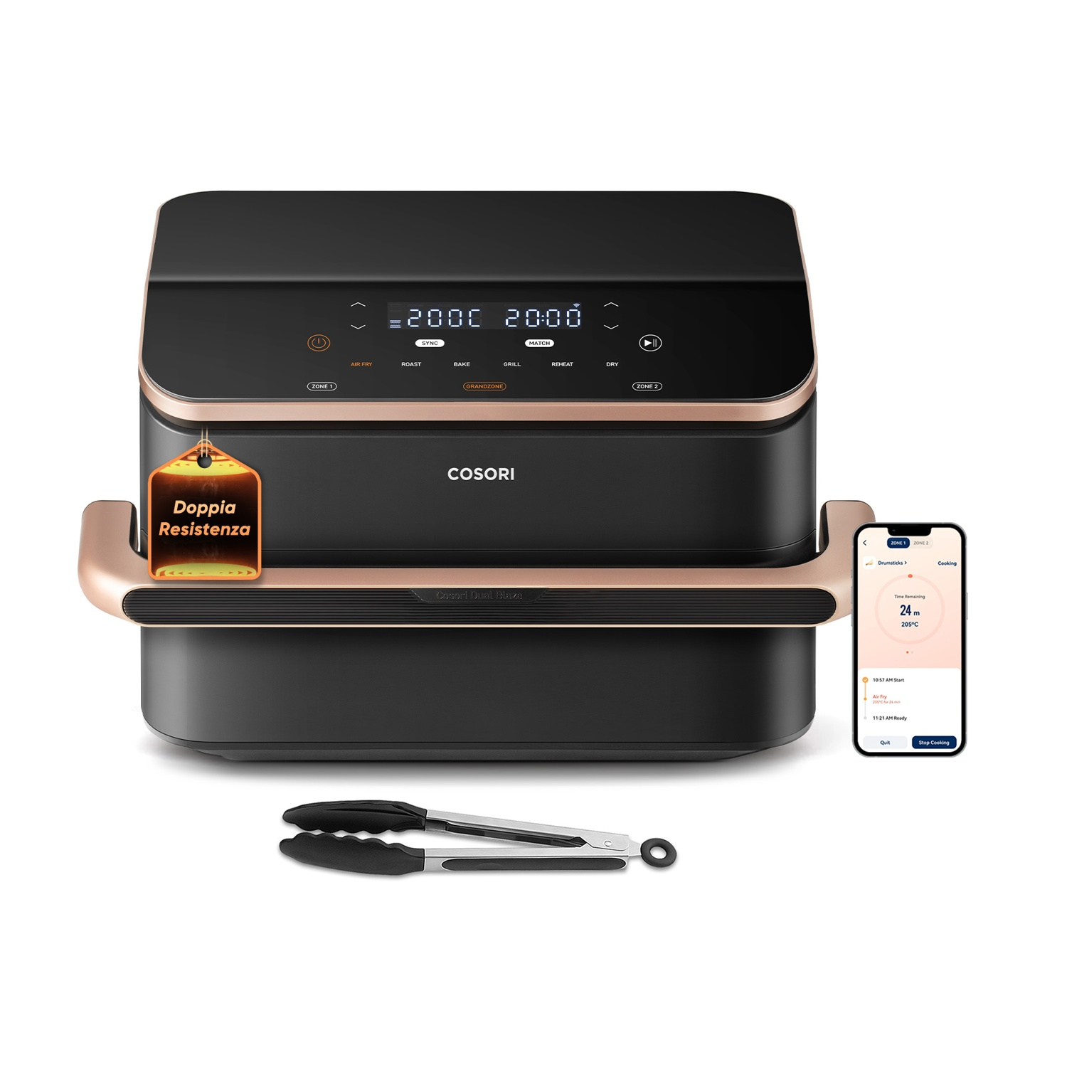 Cosori Dual Blaze TwinFry Friggitrice AD Aria, capacità 10 l, Max potenza 2800 W, Nero