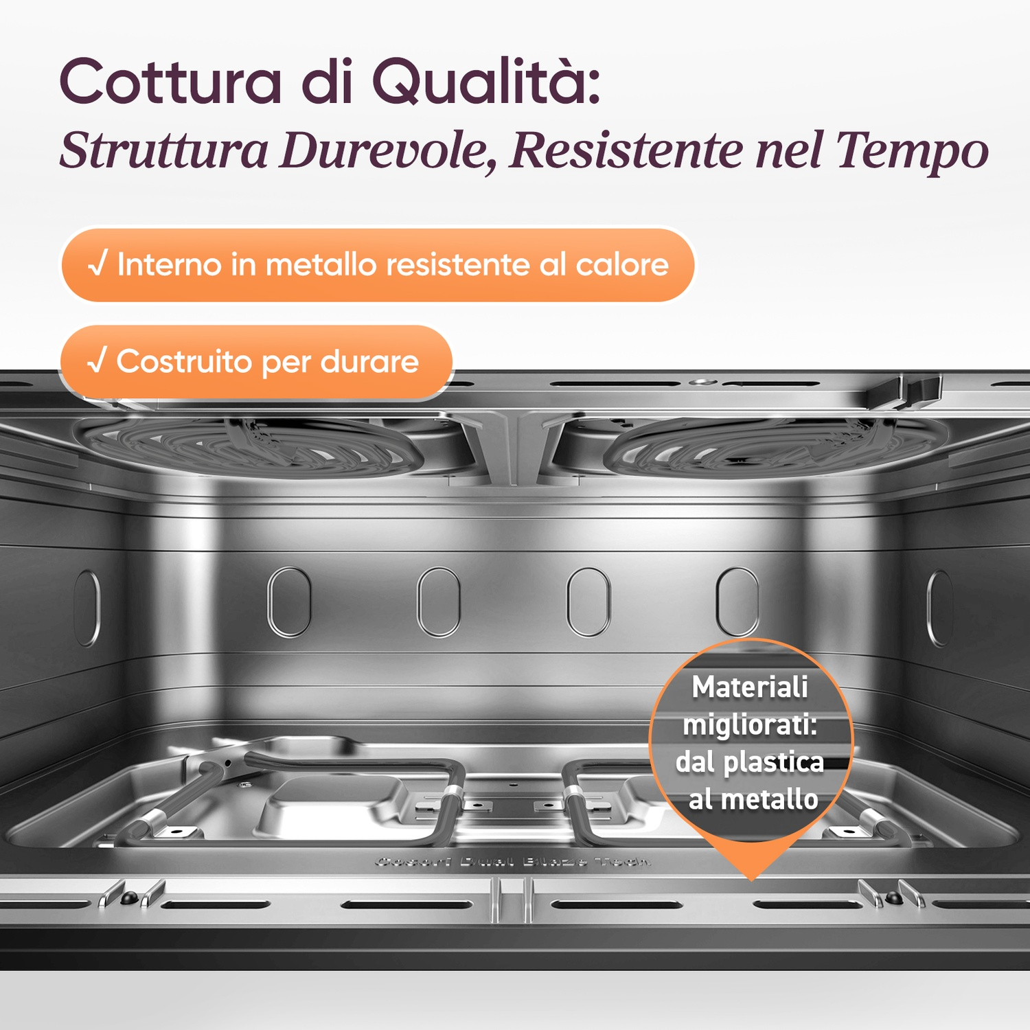 Interno in metallo resistente al calore con materiali metallici migliorati.