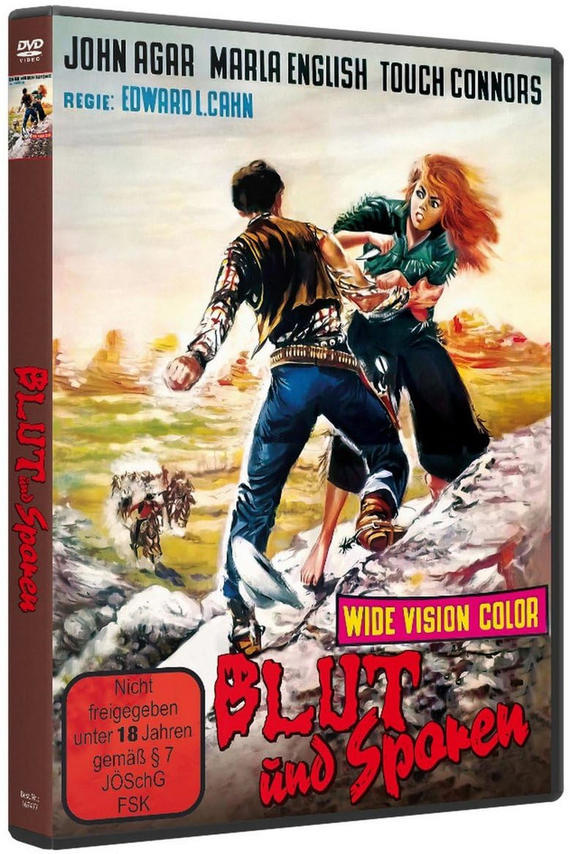 Western-Filmcover: Mann und Frau kämpfen, Reiter im Hintergrund.