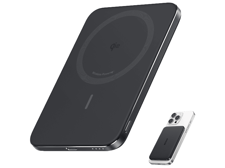 Anker MagGo Slim Draadloze Powerbank met MagSafe en Qi2 5.000 mAh met Snelladen Zwart