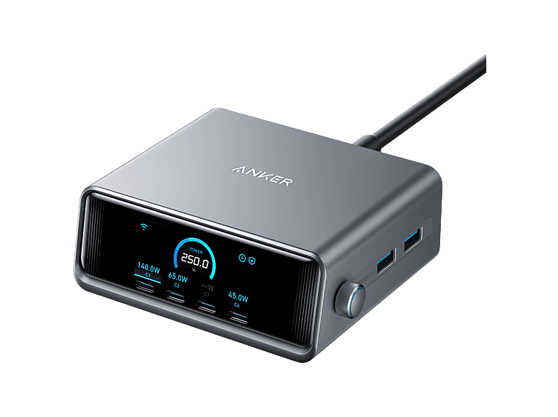 Anker Prime 6-in-1 Snellader 250W 4C/2A met Display Zwart