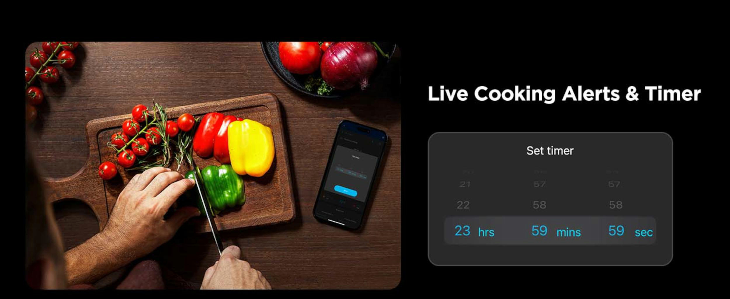 Kochzutaten und ein Handy mit Timer-App. 23 Std 59 Min 59 Sek