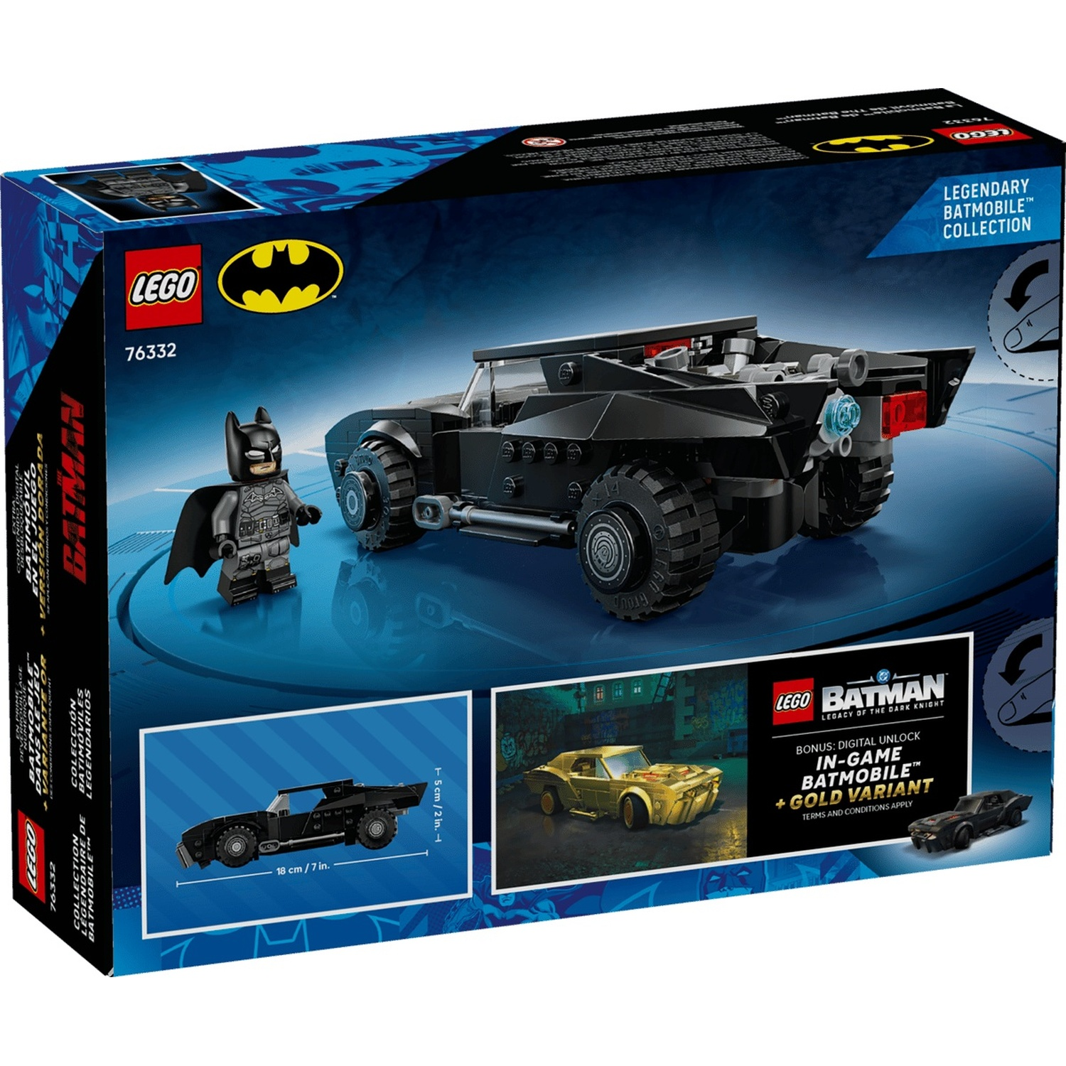 Confezione giocattolo LEGO Batmobile di Batman con personaggio e auto.