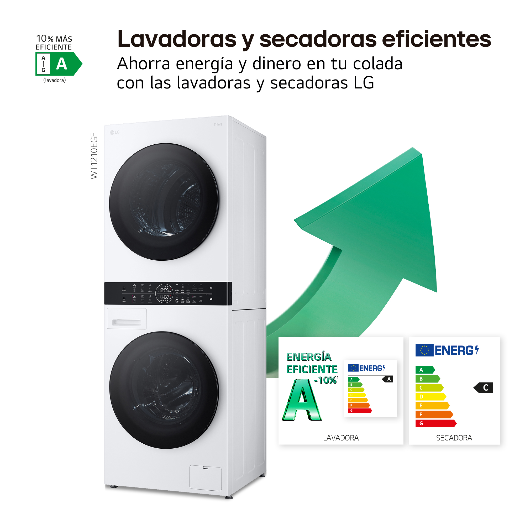 Lavadoras y secadoras eficientes. Ahorra energía y dinero en tu colada con las lavadoras y secadoras LG
