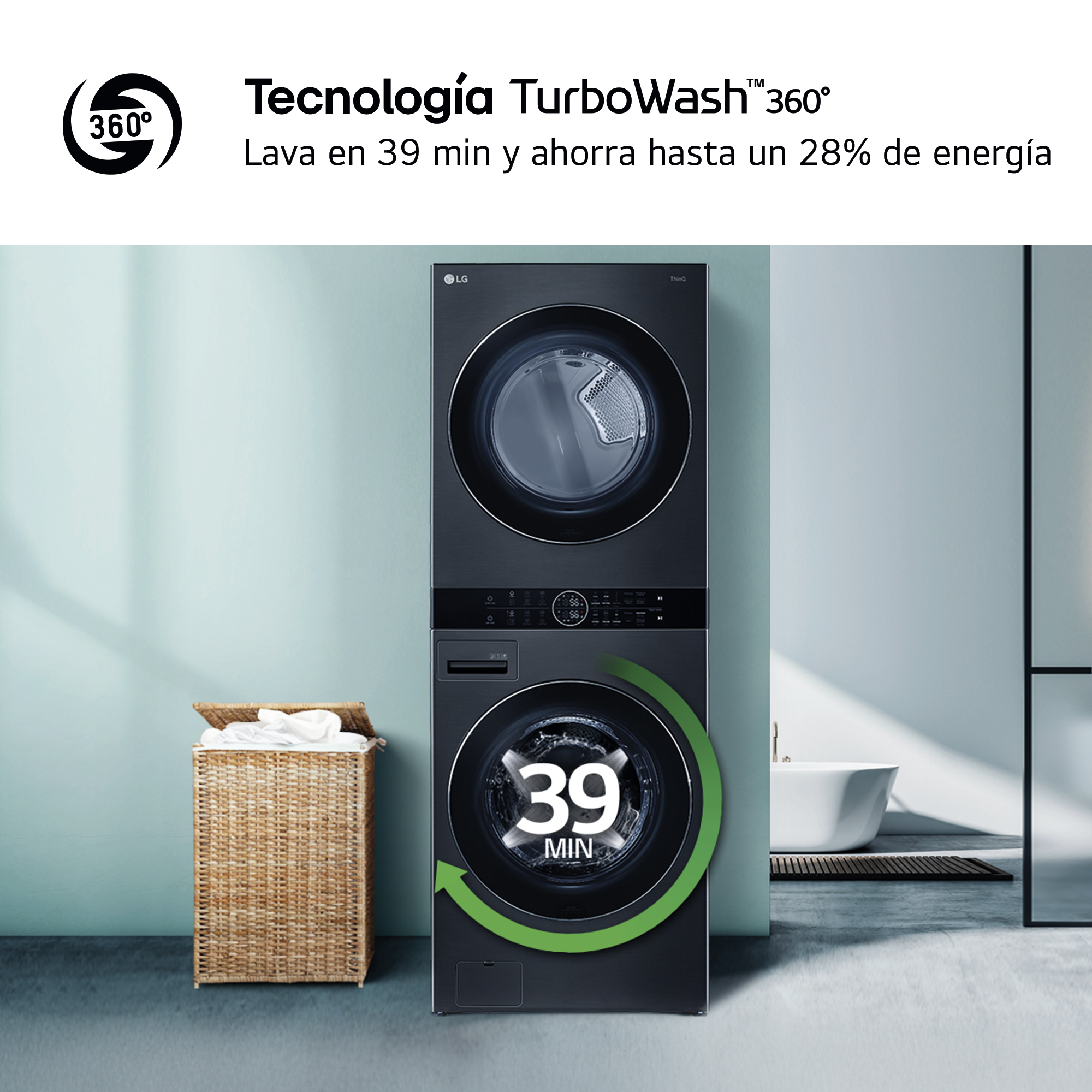 Tecnología TurboWash™ 360°. Lava en 39 min y ahorra hasta un 28% de energía..