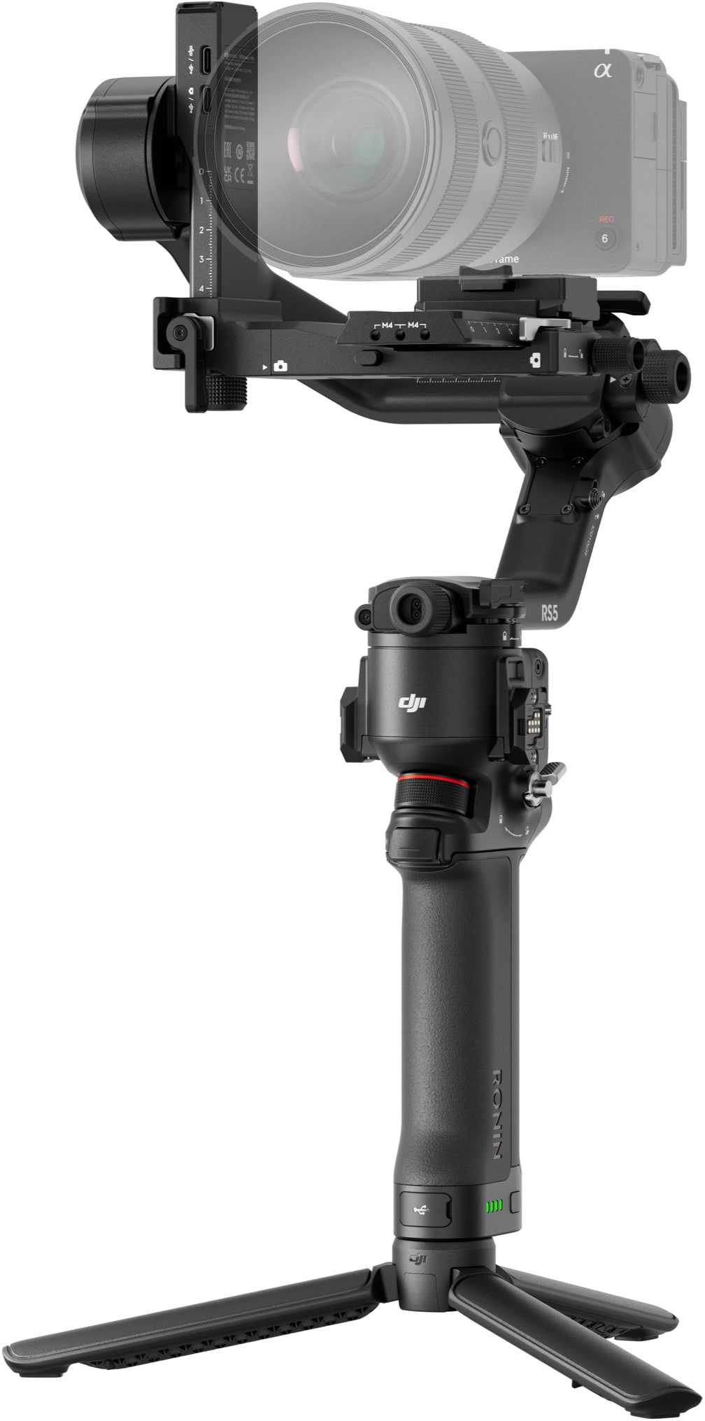 Kamerastabilizátor gimbal objektívvel és állvánnyal.
