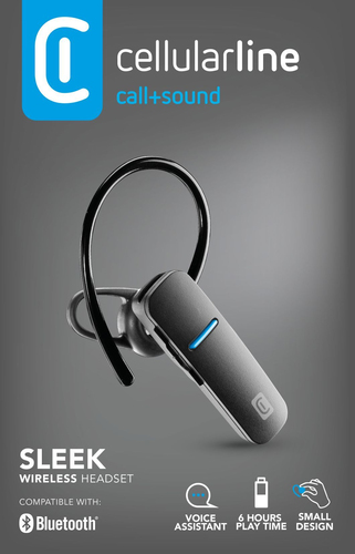 Un elegante audífono Bluetooth negro de Cellularline con luz azul.