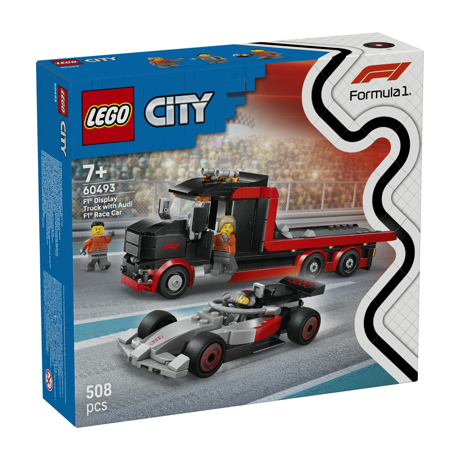 Set LEGO City Camion Display F1 e Auto F1 con minifigure.