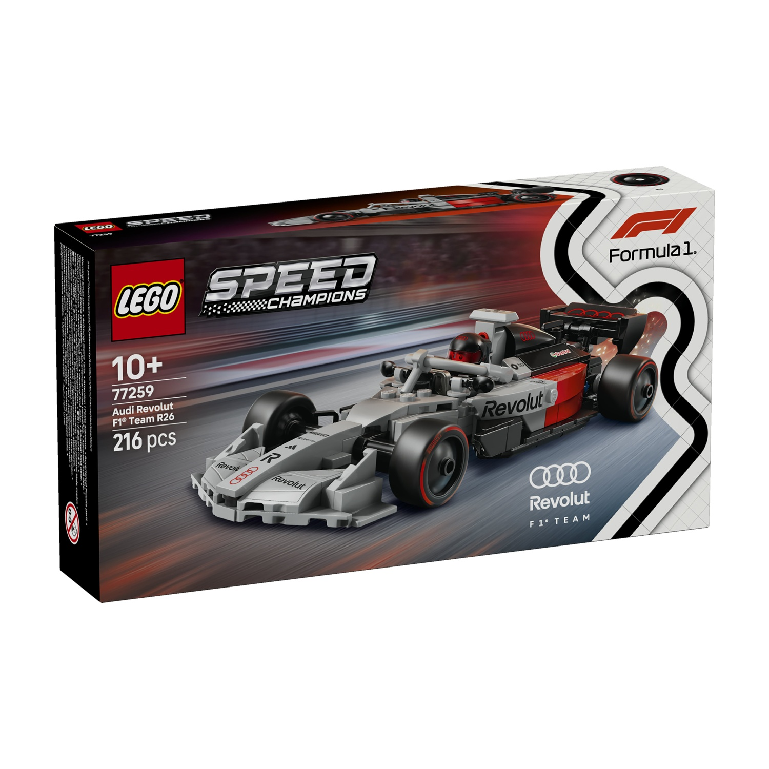 Set auto F1 Audi LEGO Speed Champions, grigio e rosso, modello 77259.