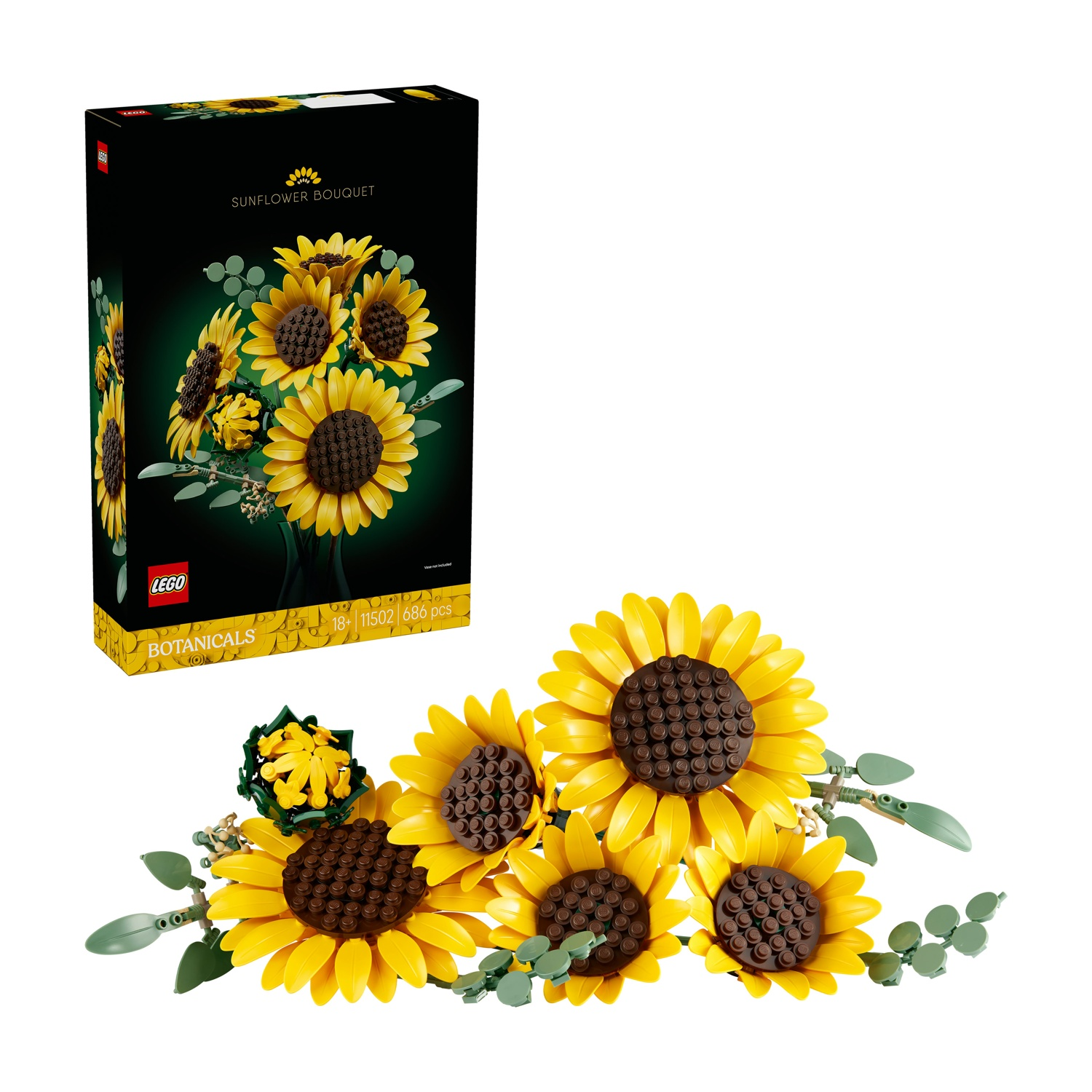 Kit di costruzione LEGO Bouquet di Girasoli con fiori gialli e centri marroni.