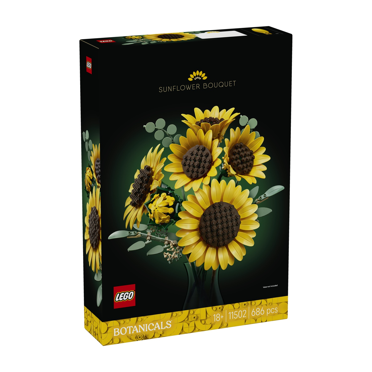 Scatola LEGO Bouquet di Girasoli con fiori gialli su sfondo scuro.