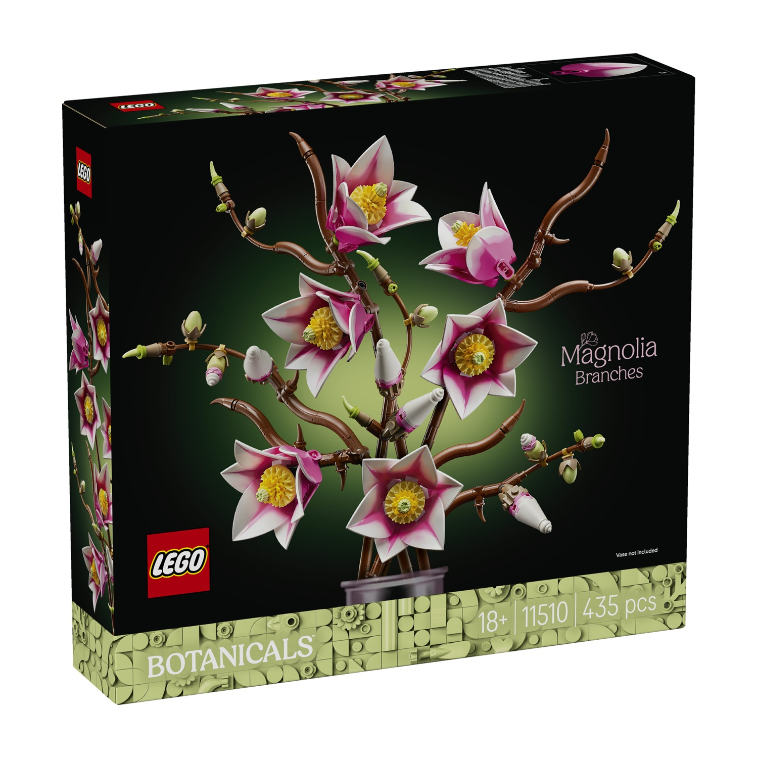Scatola LEGO con set Rami di Magnolia, fiori rosa e rami marroni.