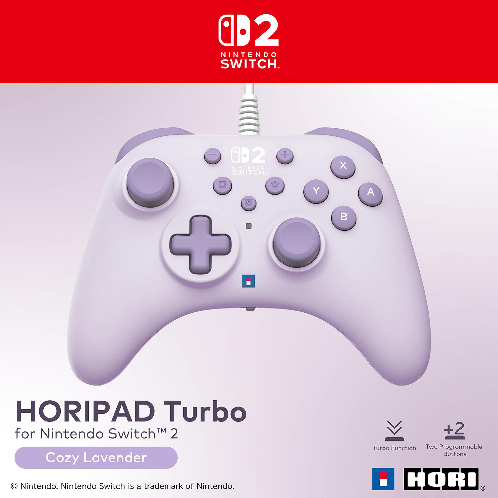 Ein lavendelfarbener Nintendo Switch Controller mit Beschriftung.