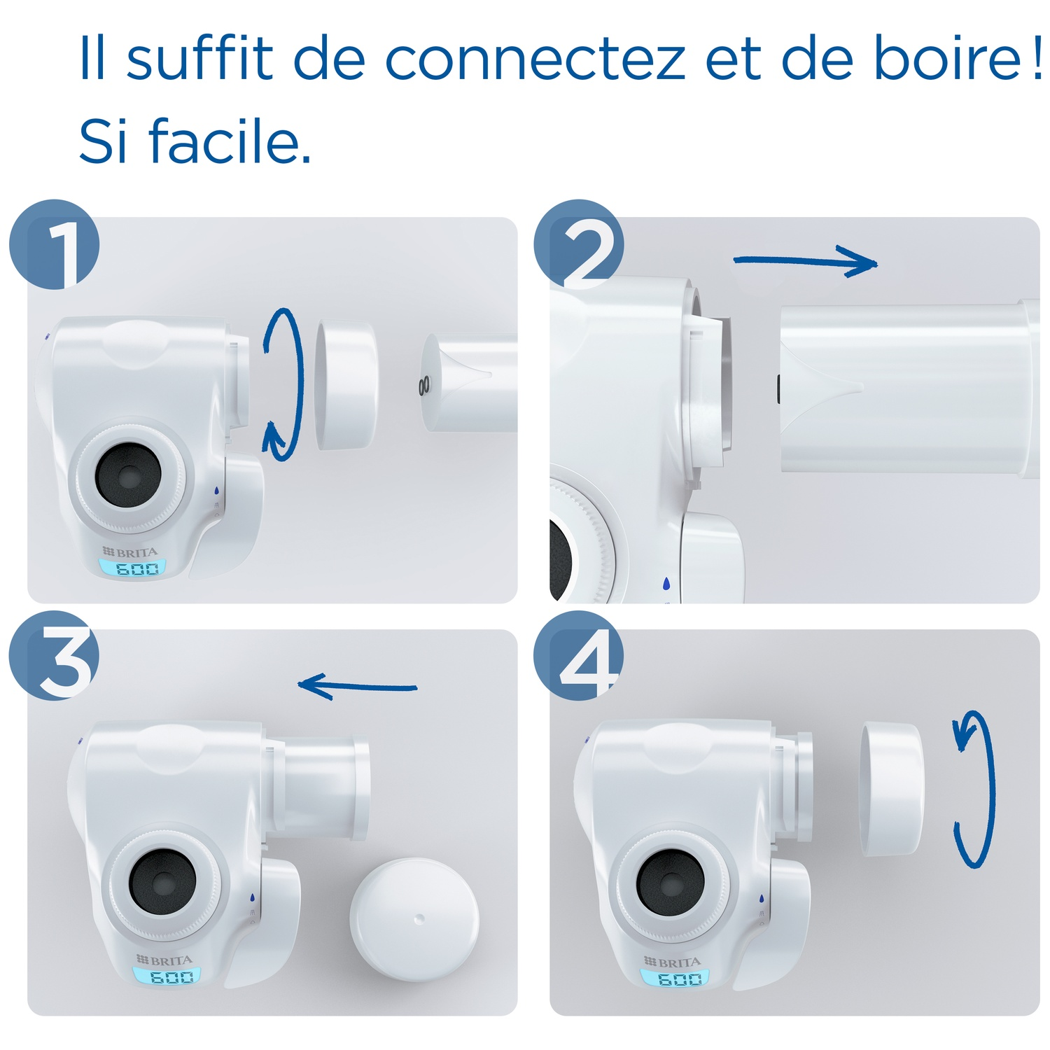 Instructions: Attach Brita filter spout. Steps 1-4 show the assembly.