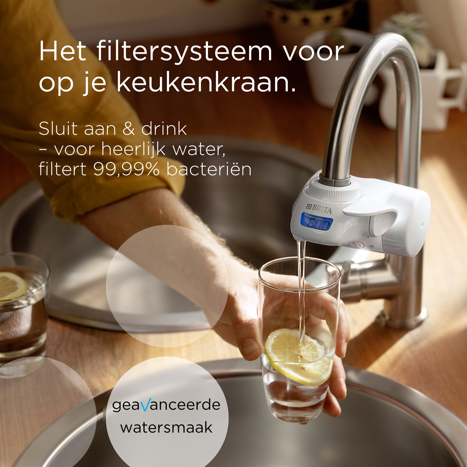 Waterfilter voor keukenkraan, filtert 99,99% van de bacteriën.