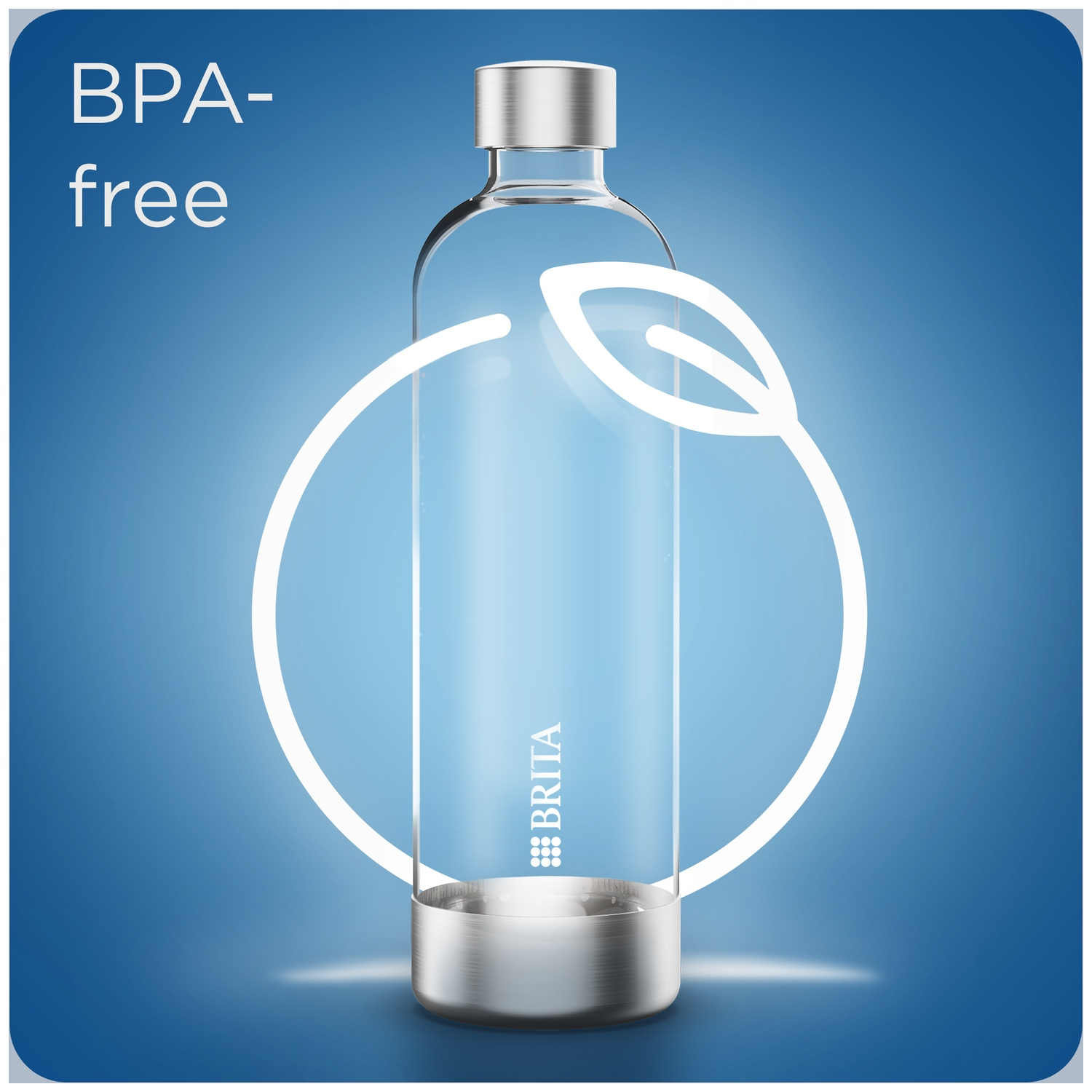 A clear BPA-free Brita water bottle with a silver cap.