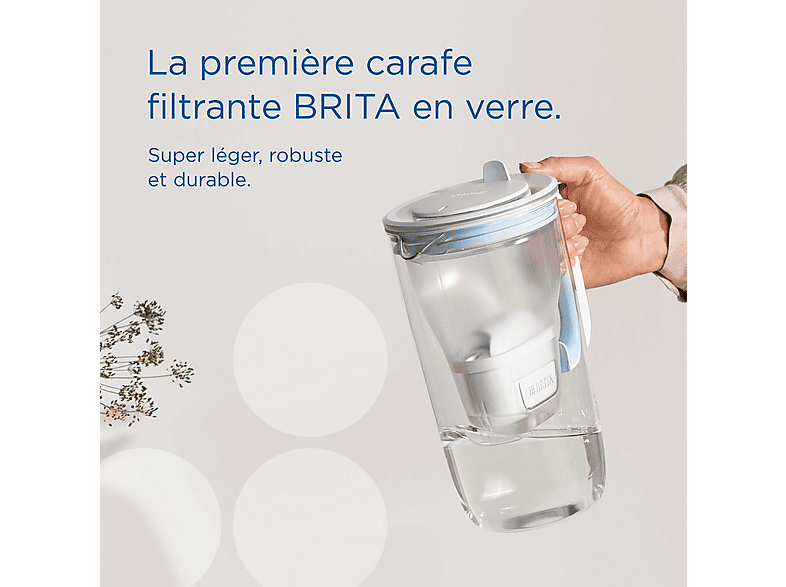 BRITA Glazen waterfilterkan light blue (2,5L) incl. 3x MAXTRA PRO ALL-IN-1 filter die PFAS* en kalkaanslag vermindert - Premium glazen design kan met handig vuldeksel & LED vervangingsindicator