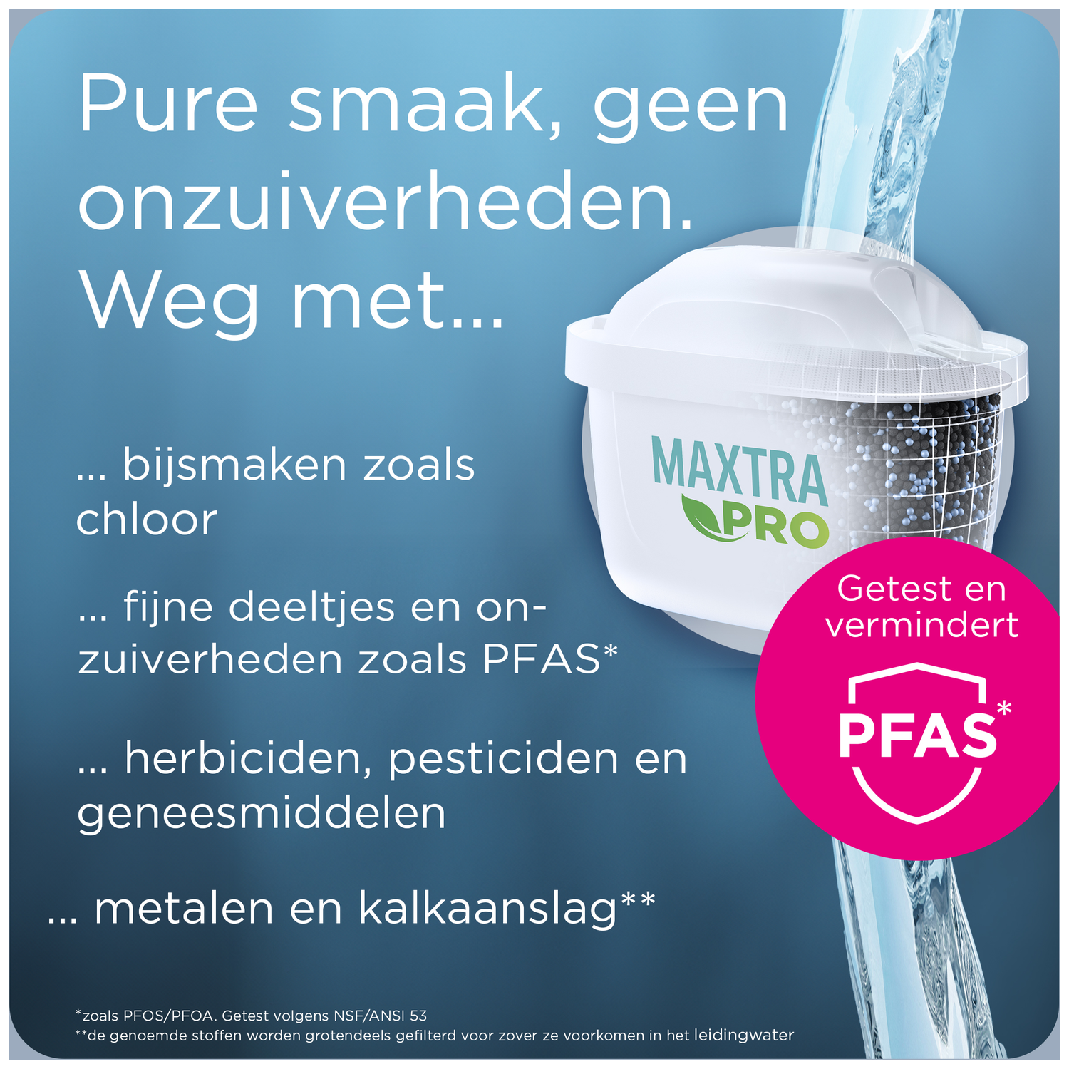 A MAXTRA PRO water filter removes impurities like chlorine and PFAS.