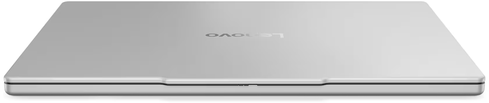 Zárt ezüst laptop Lenovo logóval.