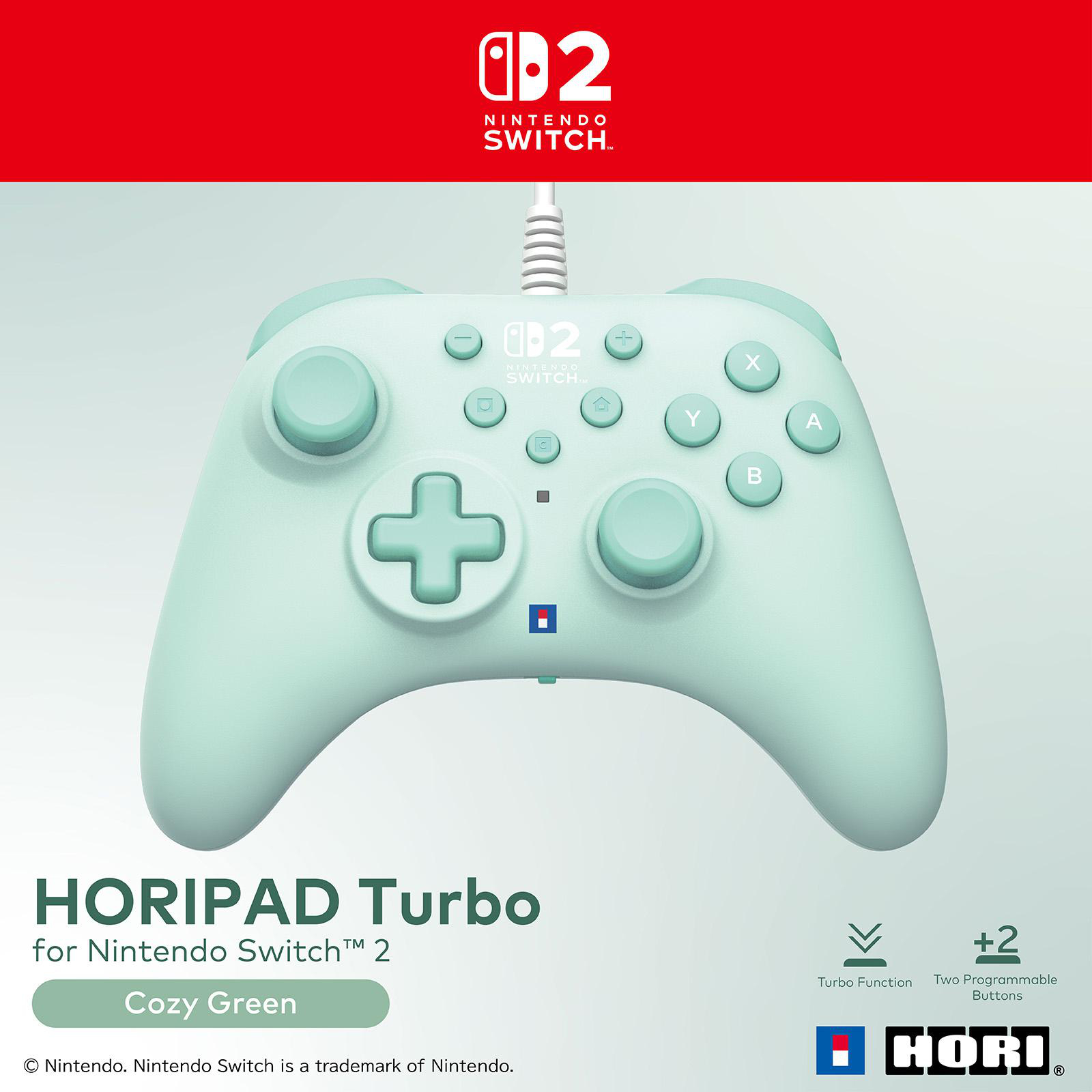 Ein hellgrüner Nintendo Switch Controller mit "HORIPAD Turbo" Logo.