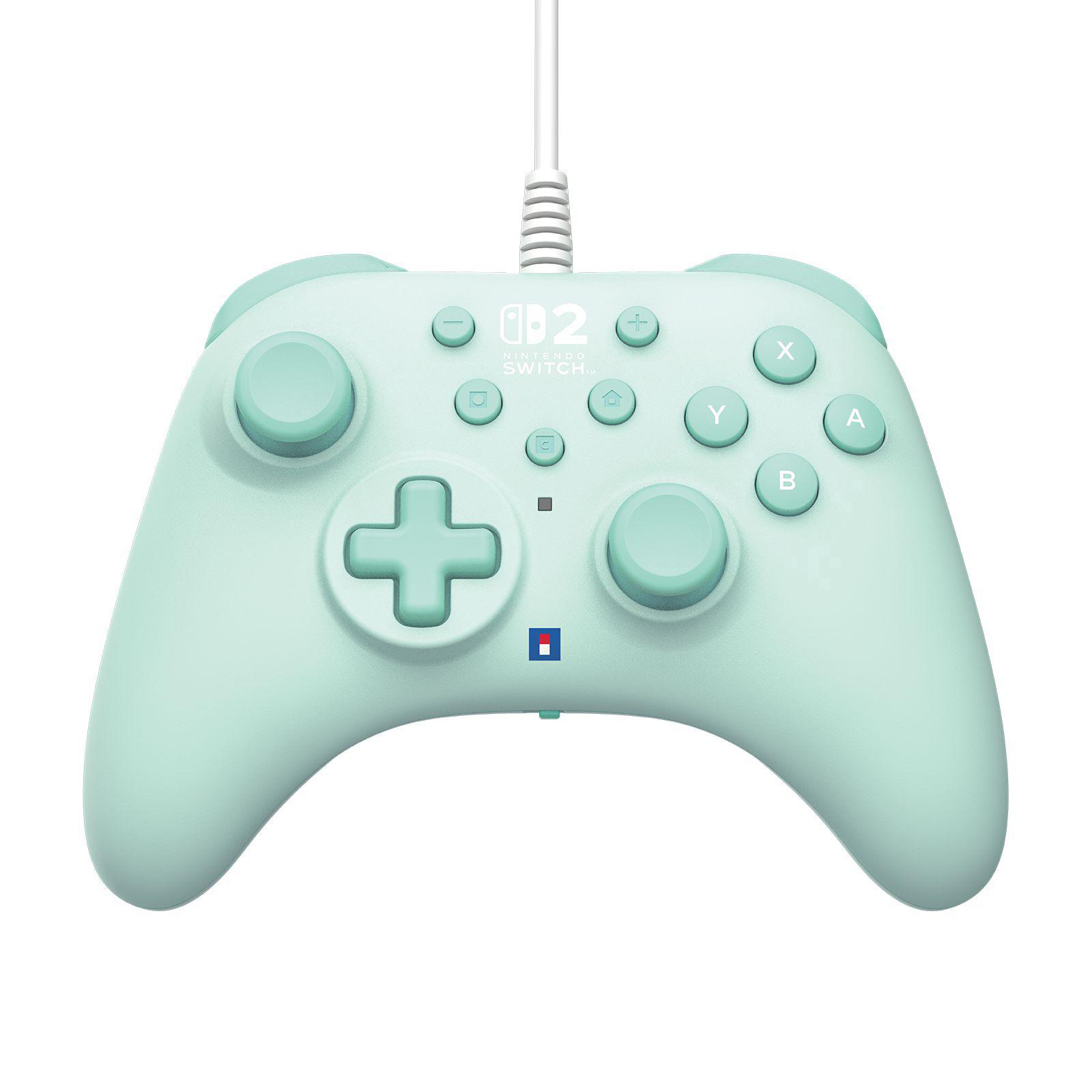 Ein mintgrüner Nintendo Switch Controller mit Kabel, auf weißem Hintergrund.