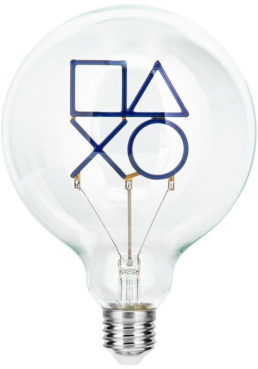 Átlátszó villanykörte kék PlayStation szimbólumokkal belül.