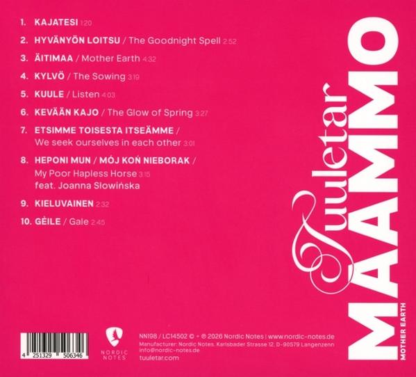 Rückseite eines Albums mit Titel- und Trackliste in Weiß auf Pink.