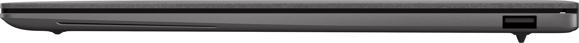 Bord de portable gris avec aération et port USB.