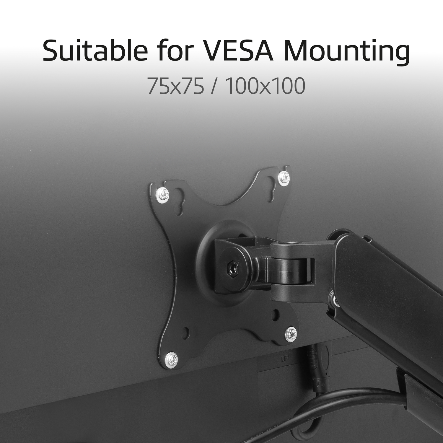 Back of monitor with VESA mount and cables, 75x75/100x100.